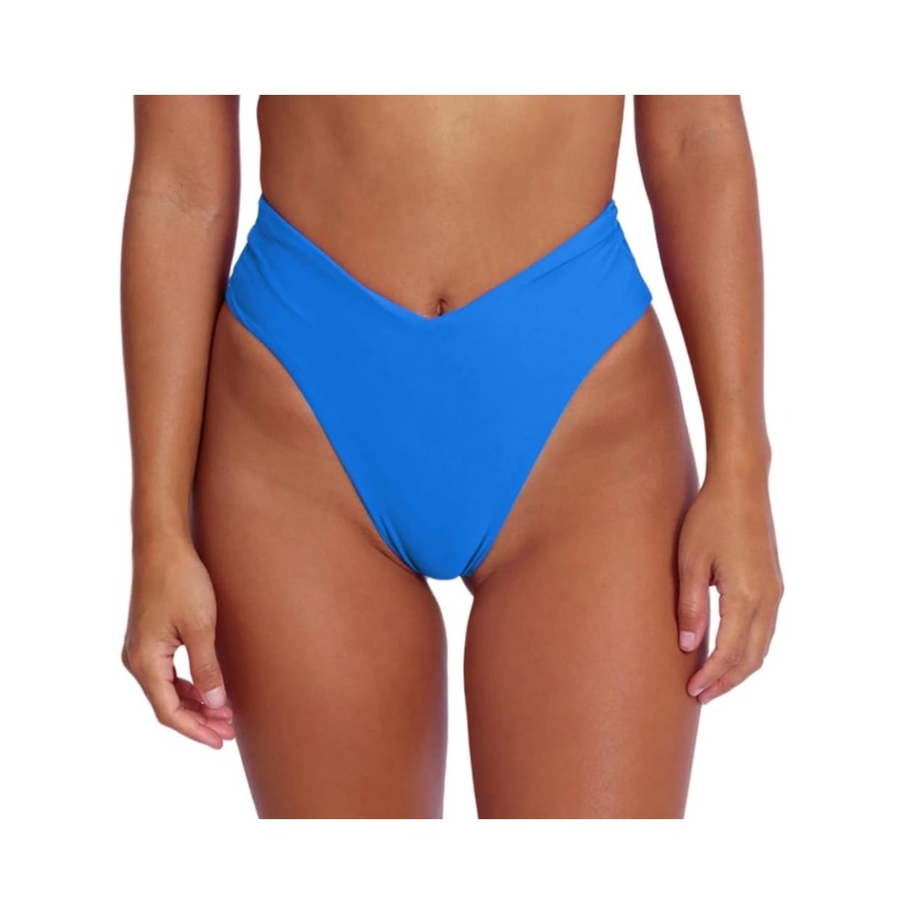 NWT‎ Geluboao Womens Blue High Waisted V Cut High Leg Cheeky Bikini Bottom XL